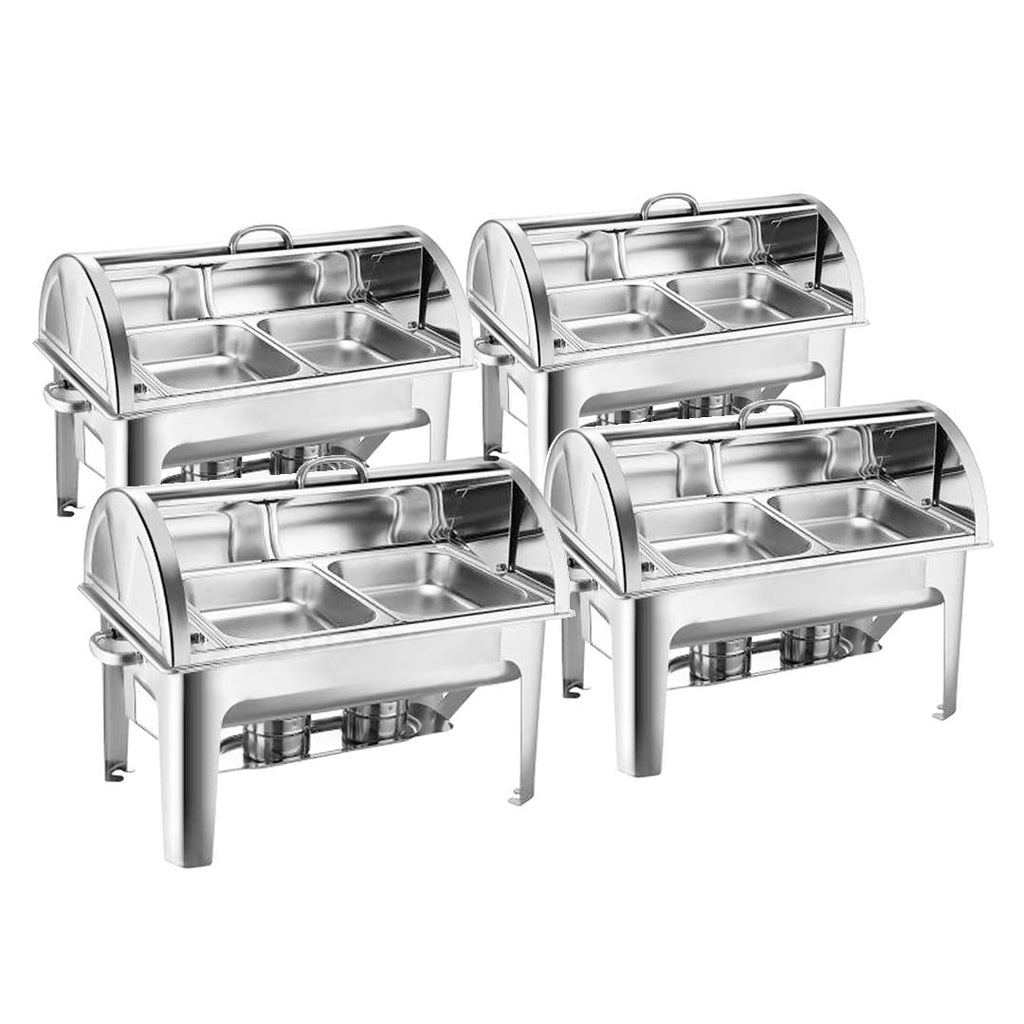NNEAGS 4X 4.5L Dual Tray Stainless Steel Roll Top Chafing Dish Food Warmer