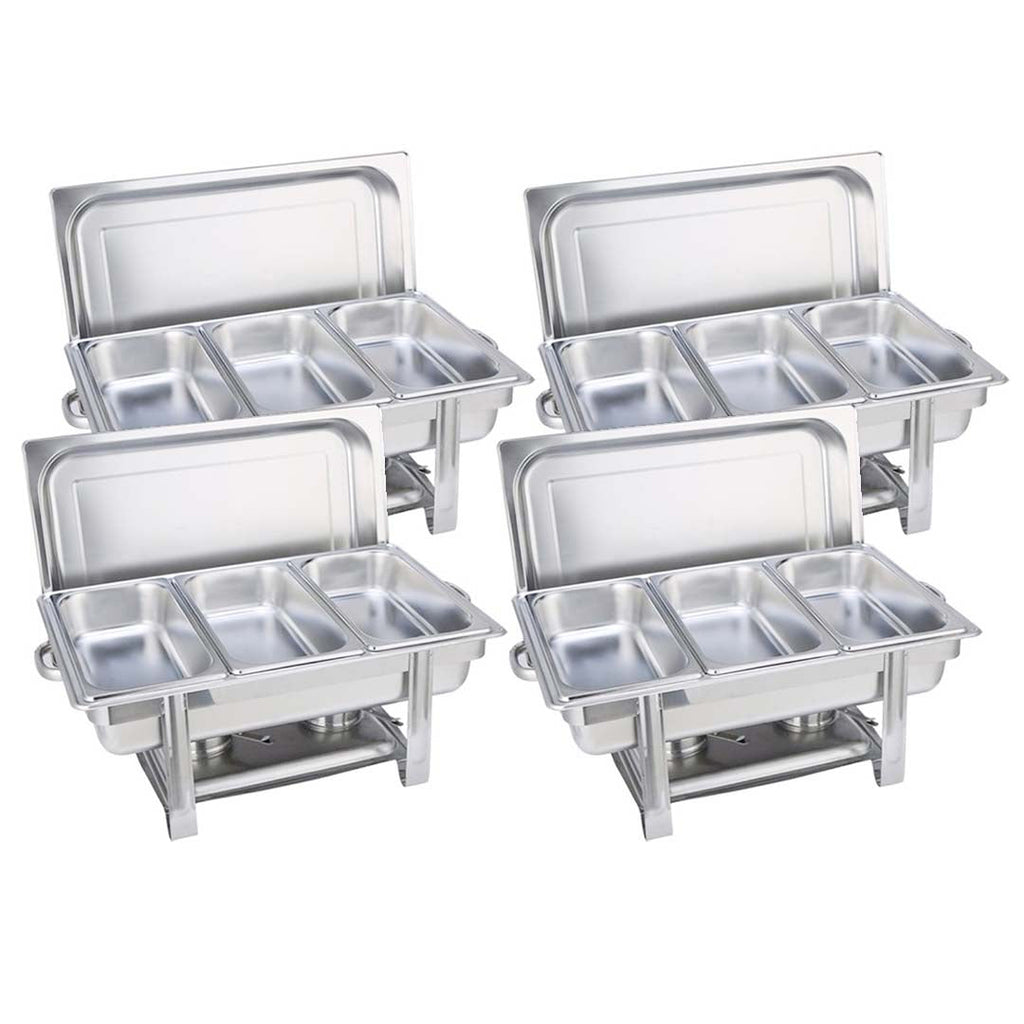 NNEAGS 4X Stainless Steel Chafing Triple Tray Catering Dish Food Warmer
