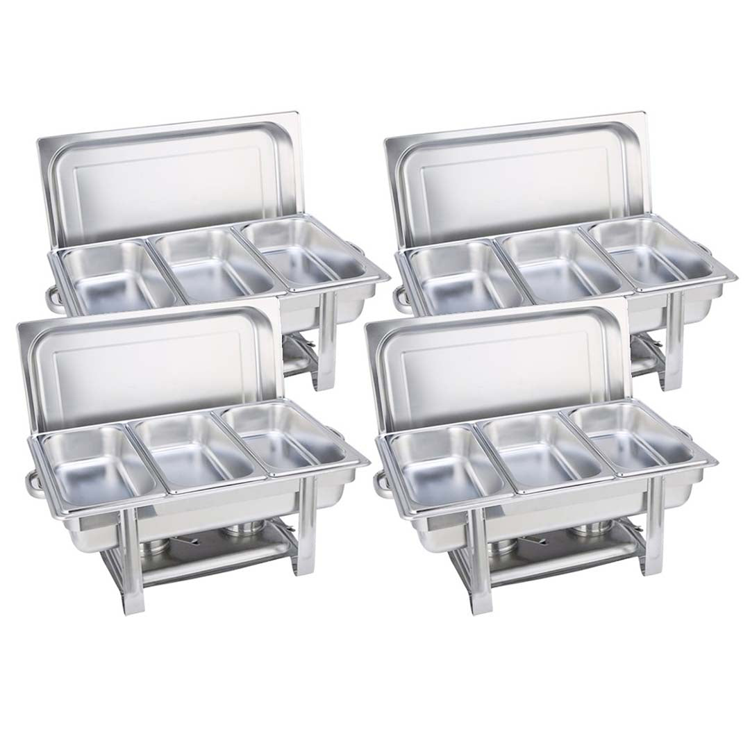 NNEAGS 4X Stainless Steel Chafing Triple Tray Catering Dish Food Warmer
