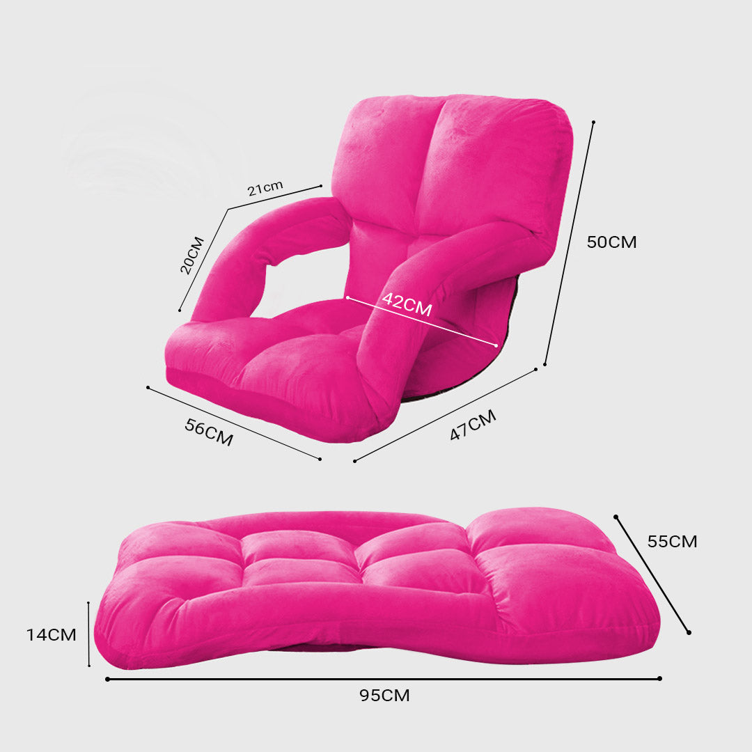 NNEAGS Foldable Lounge Cushion Adjustable Floor Lazy Recliner Chair with Armrest Pink