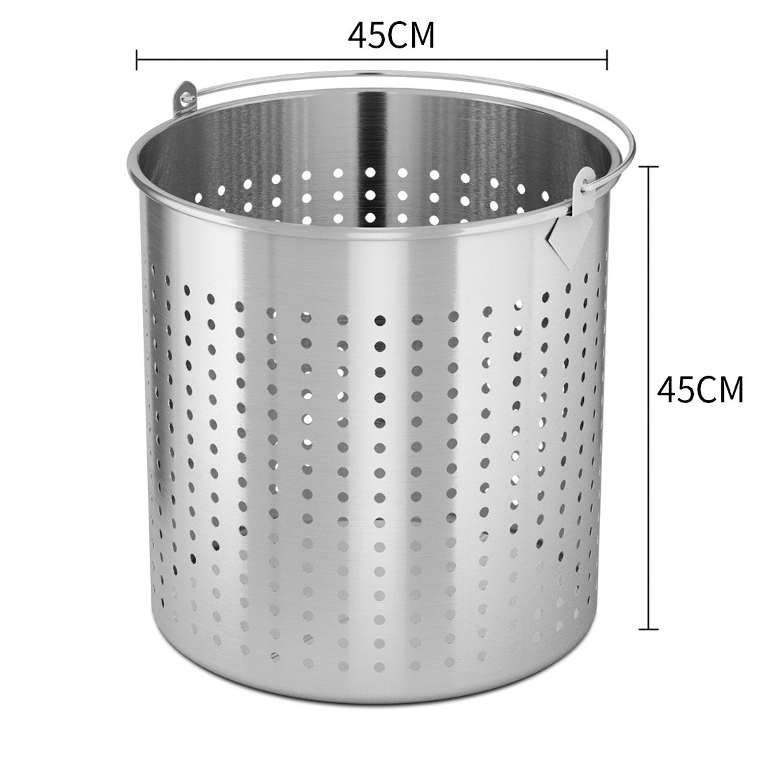 NNEAGS 2X 71L 18/10 Stainless Steel Perforated Stockpot Basket Pasta Strainer with Handle-1