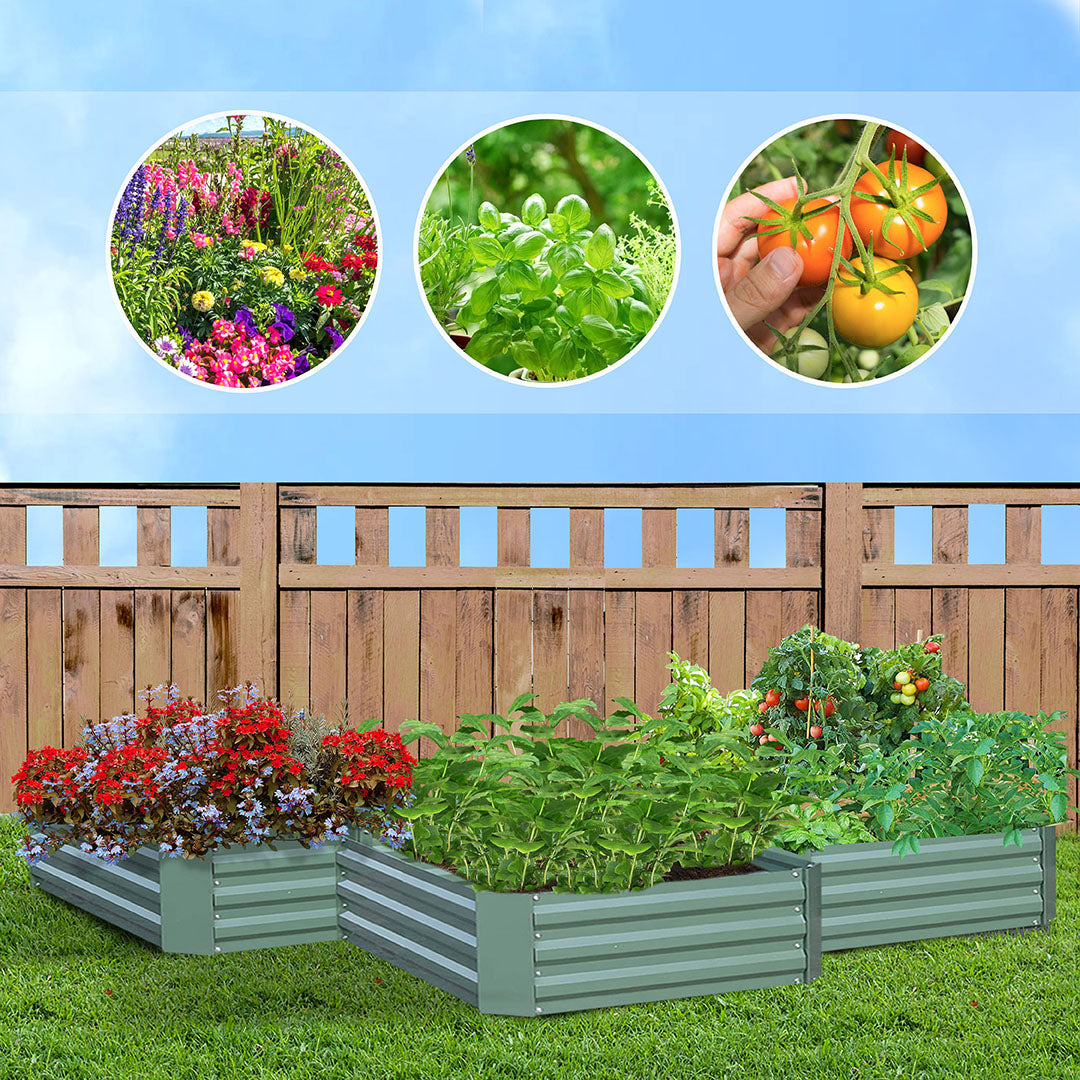 NNEAGS 2X 120X60cm Rectangle Galvanised Raised Garden Bed Vegetable Herb Flower Outdoor Planter Box-2