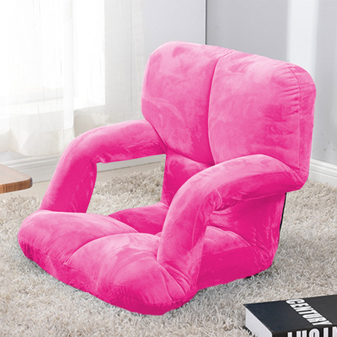 NNEAGS Foldable Lounge Cushion Adjustable Floor Lazy Recliner Chair with Armrest Pink