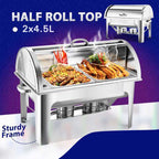 NNEAGS 4X 4.5L Dual Tray Stainless Steel Roll Top Chafing Dish Food Warmer