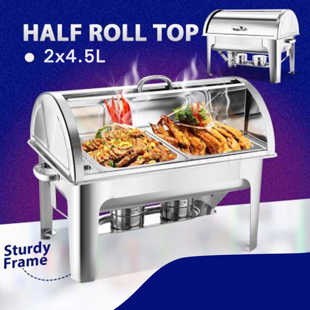 NNEAGS 4X 4.5L Dual Tray Stainless Steel Roll Top Chafing Dish Food Warmer