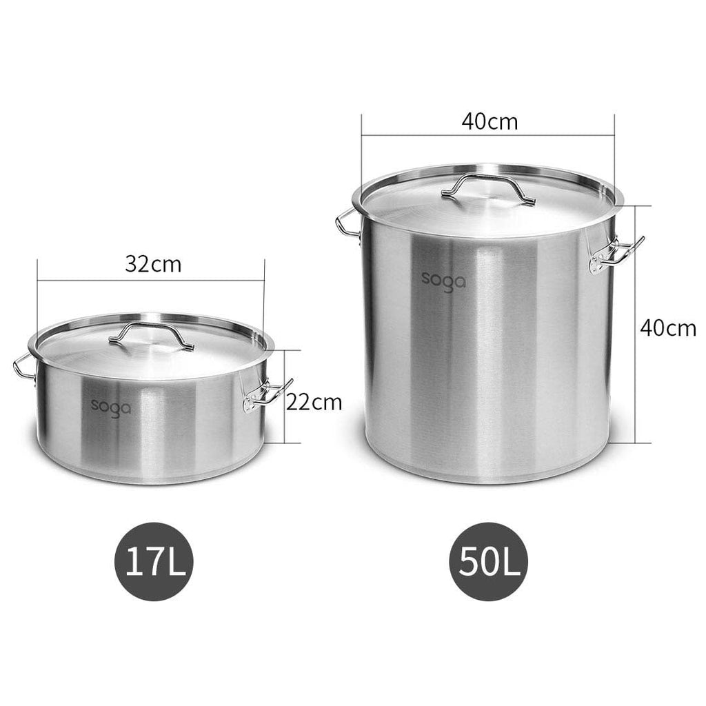 NNEAGS 17L Wide Stock Pot  and 50L Tall Top Grade Thick Stainless Steel Stockpot 18/10-4