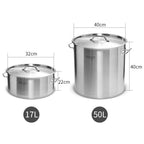NNEAGS 17L Wide Stock Pot  and 50L Tall Top Grade Thick Stainless Steel Stockpot 18/10-4