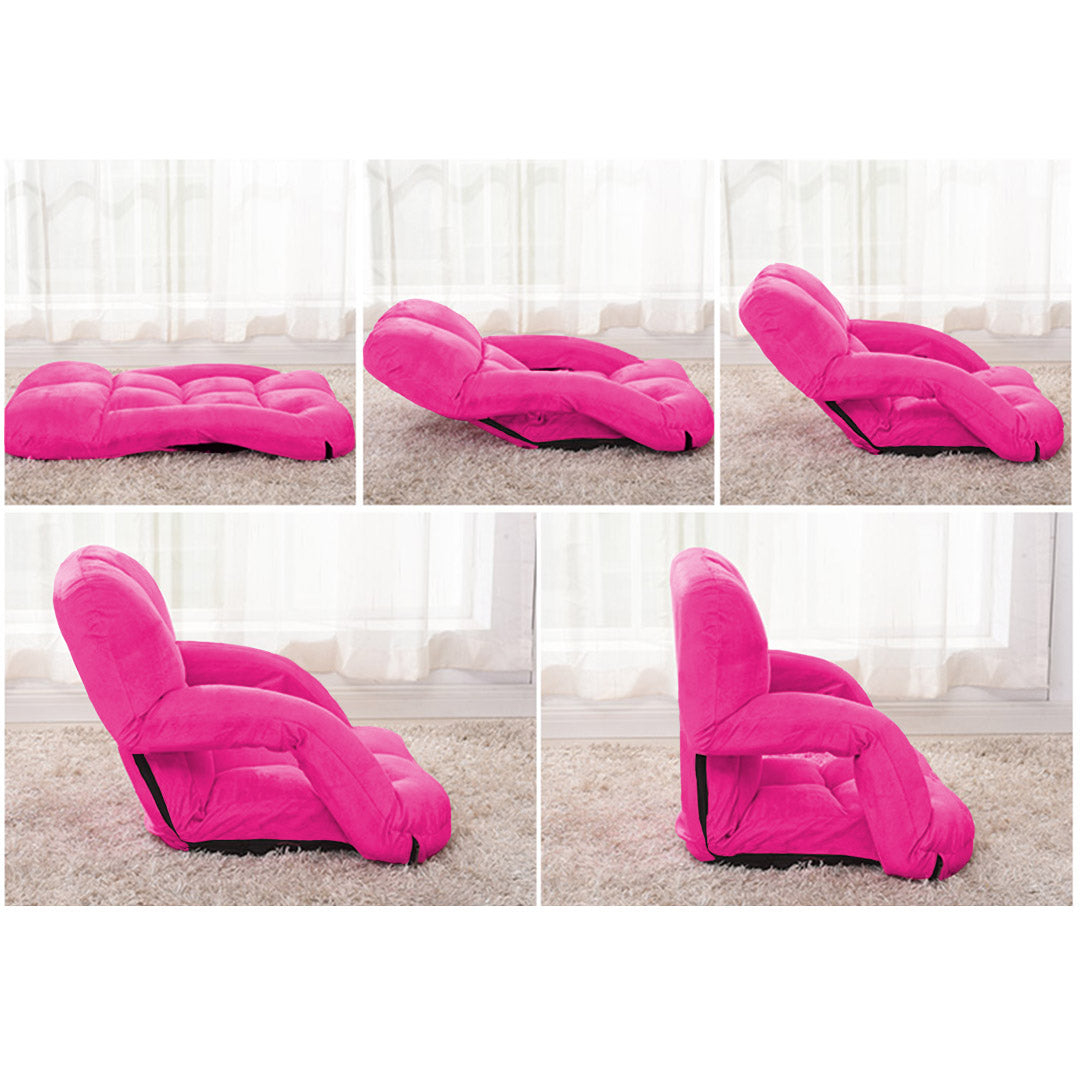 NNEAGS Foldable Lounge Cushion Adjustable Floor Lazy Recliner Chair with Armrest Pink