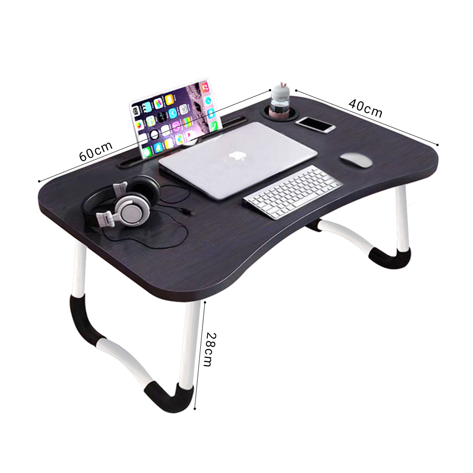 NNEAGS 2X Black Portable Bed Table Adjustable Foldable Bed Sofa Study Table Laptop Mini Desk with Notebook Stand Cup Slot Home Decor