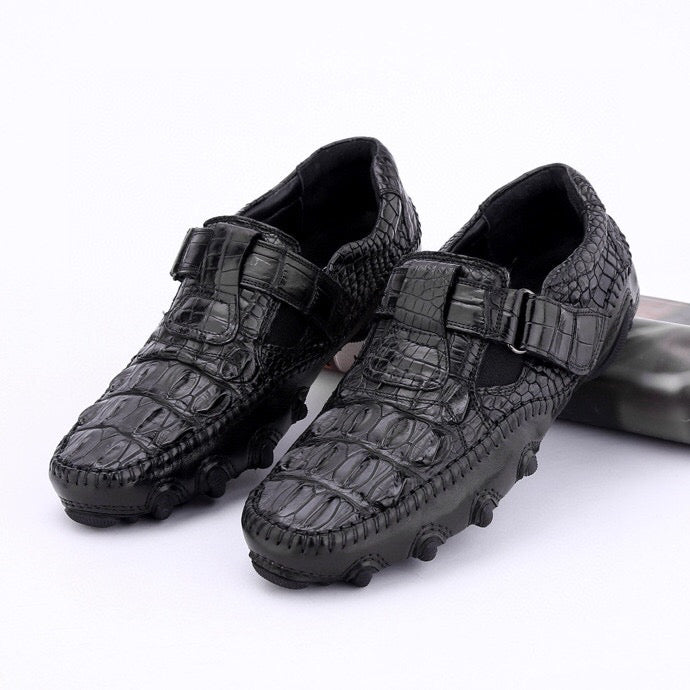 Crocodile Shoes Crocodile Leather Loafers Casual Driving Shoes Black-0