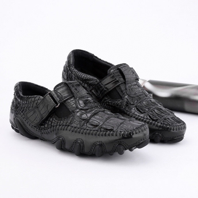 Crocodile Shoes Crocodile Leather Loafers Casual Driving Shoes Black-1