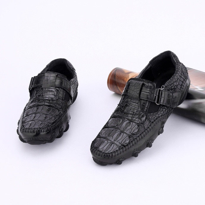 Crocodile Shoes Crocodile Leather Loafers Casual Driving Shoes Black-2