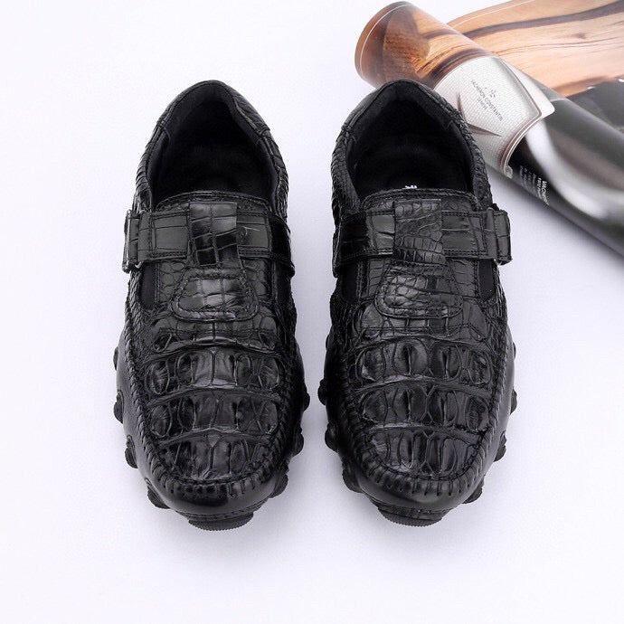 Crocodile Shoes Crocodile Leather Loafers Casual Driving Shoes Black-3