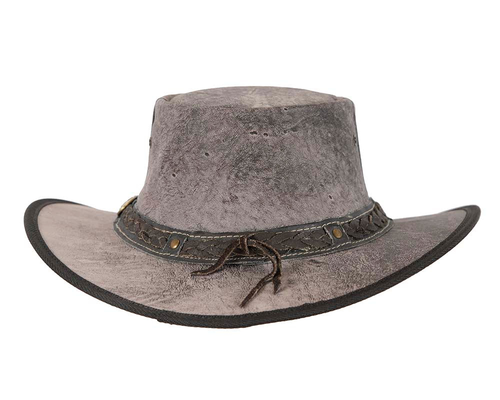 Grey Australian Kangaroo Leather Crushable Outback Jacaru Hat-8