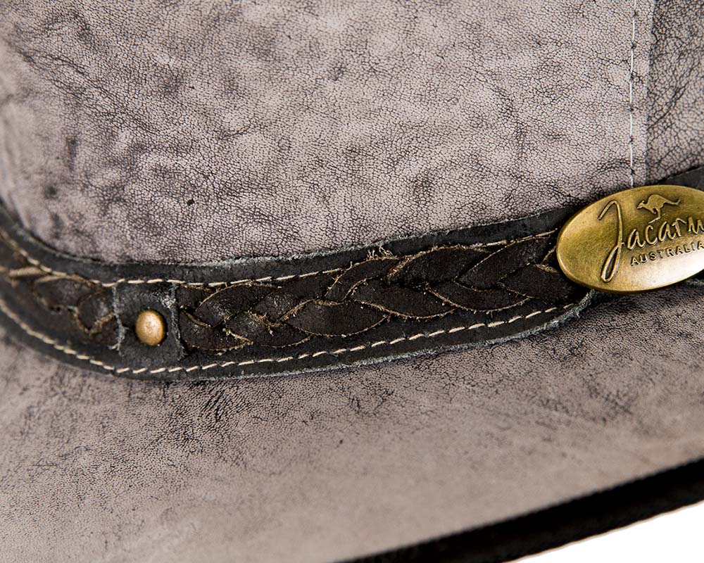 Grey Australian Kangaroo Leather Crushable Outback Jacaru Hat-5