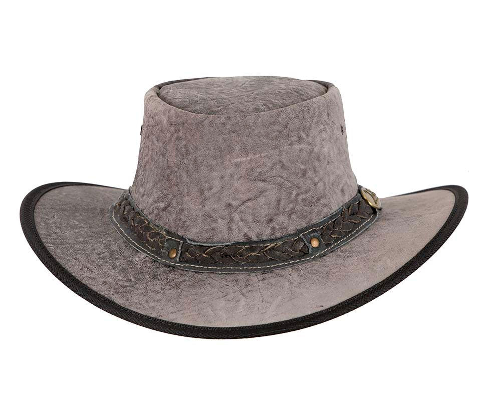 Grey Australian Kangaroo Leather Crushable Outback Jacaru Hat-4