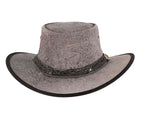 Grey Australian Kangaroo Leather Crushable Outback Jacaru Hat-4