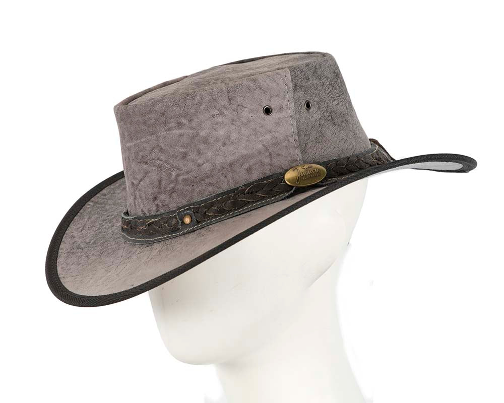 Grey Australian Kangaroo Leather Crushable Outback Jacaru Hat-0