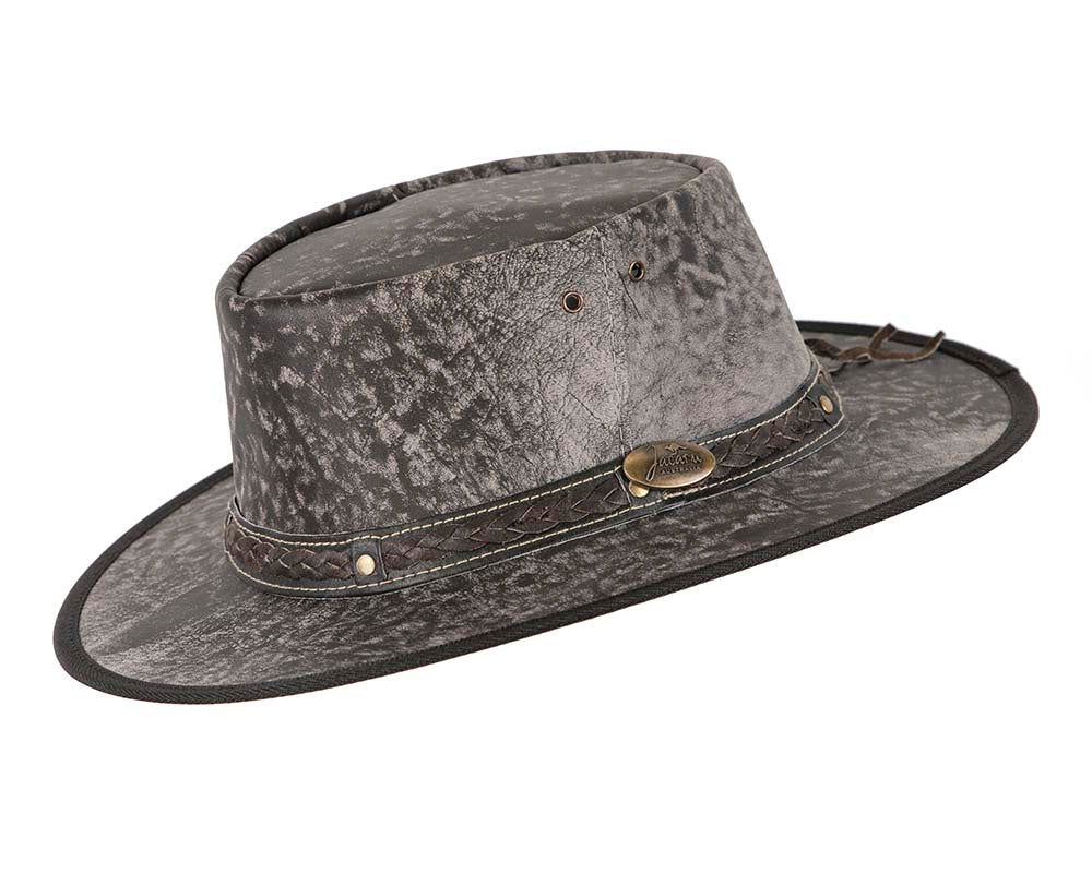 Grey Australian Kangaroo Leather Crushable Outback Jacaru Hat-2