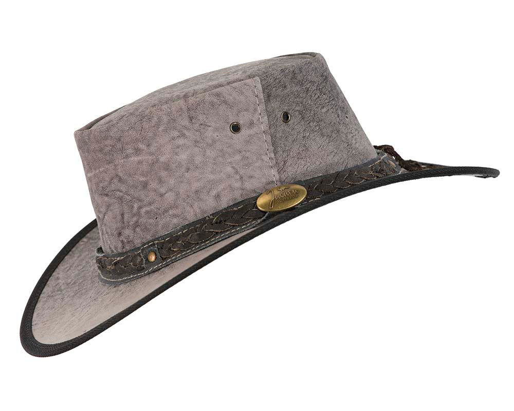 Grey Australian Kangaroo Leather Crushable Outback Jacaru Hat-1