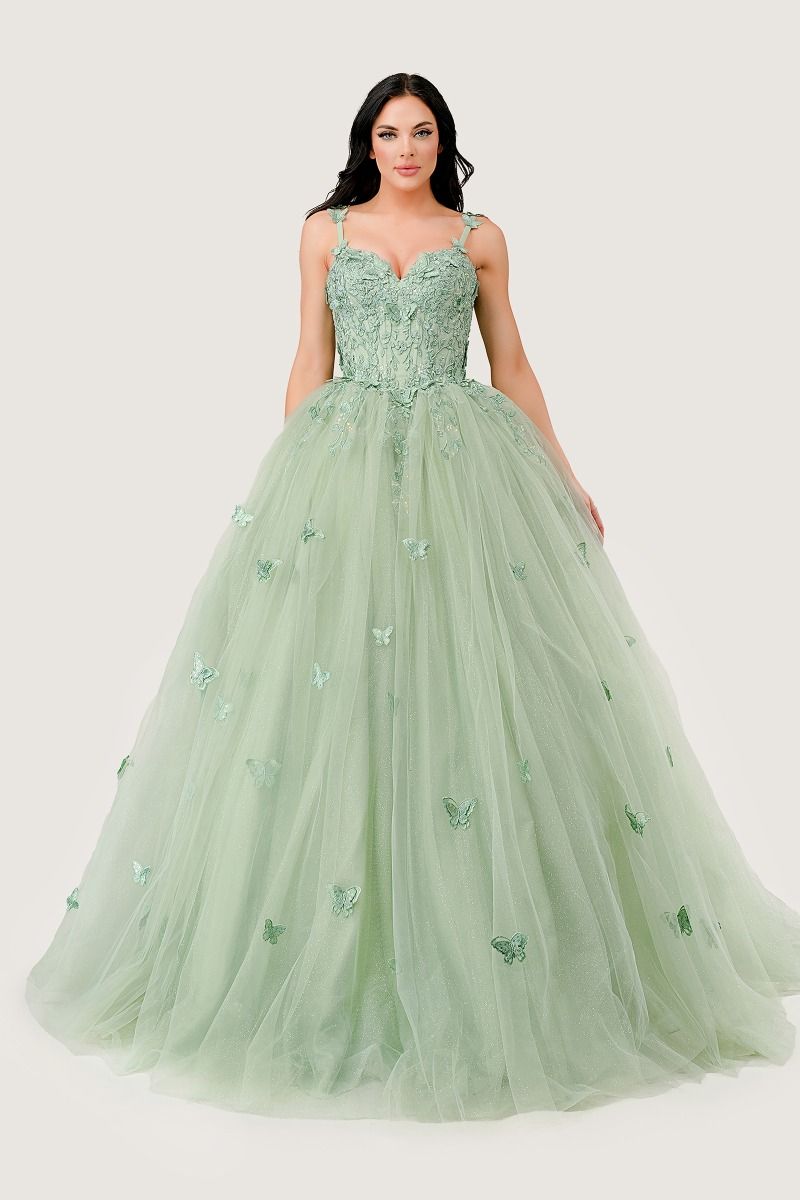 Sage Layered Tulle Ball Gown-4