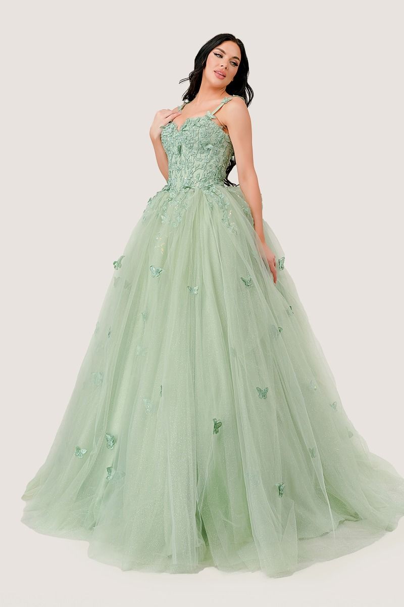 Sage Layered Tulle Ball Gown-3