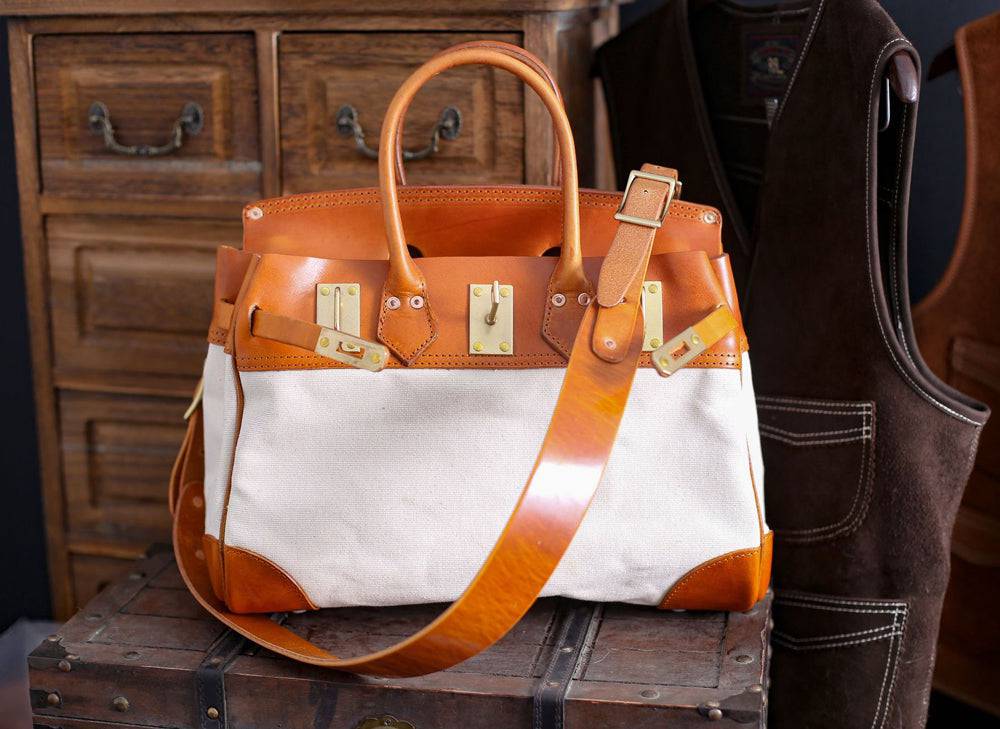 Unisex Genuine Vintage Oil Wax Leather Top Handle Canvas Bag Large-0