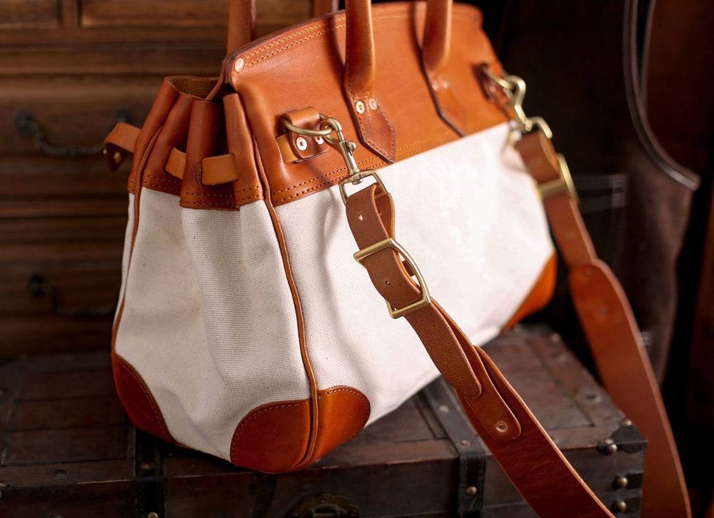 Unisex Genuine Vintage Oil Wax Leather Top Handle Canvas Bag Large-2