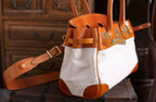Unisex Genuine Vintage Oil Wax Leather Top Handle Canvas Bag Large-4