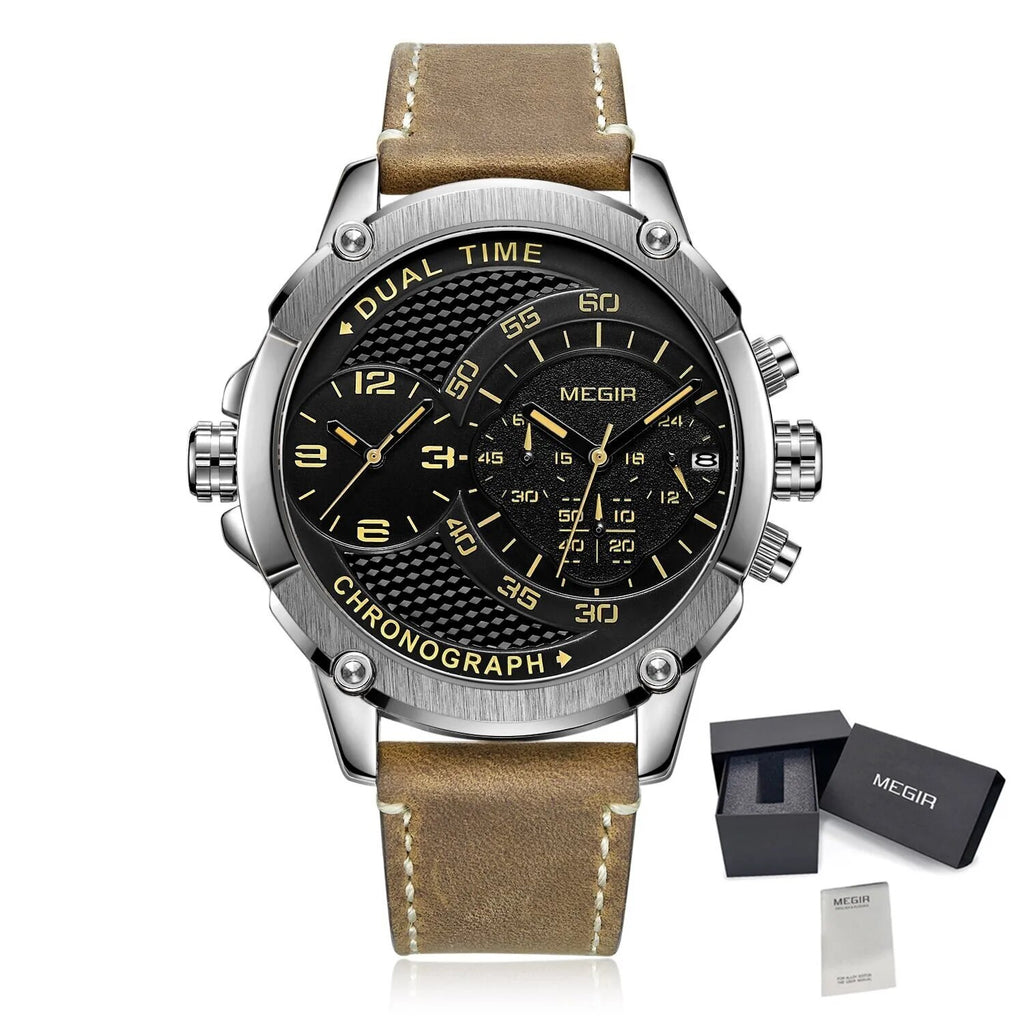 MEGIR Luxury Business Watches for Men Leather Strap Casual Sports Wristwatch Chronograph Waterproof Male Clock Reloj Hombre 2093