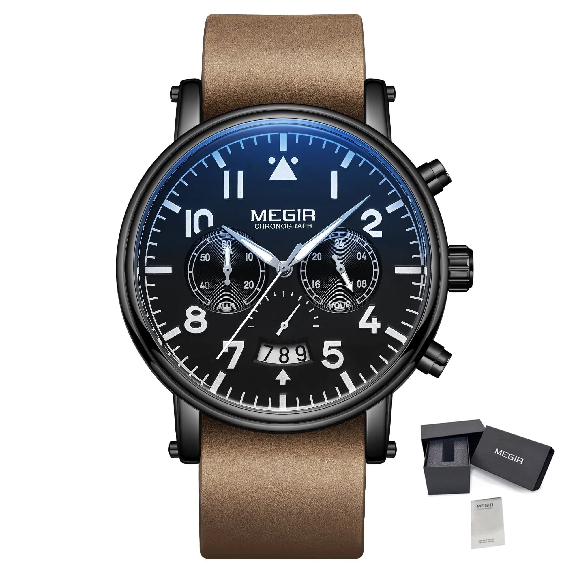 MEGIR Fashion Mens Watches Leather Military Sport Watch Chronograph Luminous Waterproof Quartz Wristwatch Man Clock Reloj Hombre