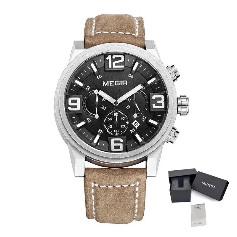 MEGIR Luxury Watches for Men Quartz Chronograph Waterproof Calendar Luminous Sport Military Wristwatch Clock Reloj Hombre 3010