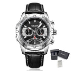 MEGIR Luxury Men Sport Watches Leather Military Quartz Wristwatch Waterproof Man Chronograph Clock 24 hour Montre Homme 2102