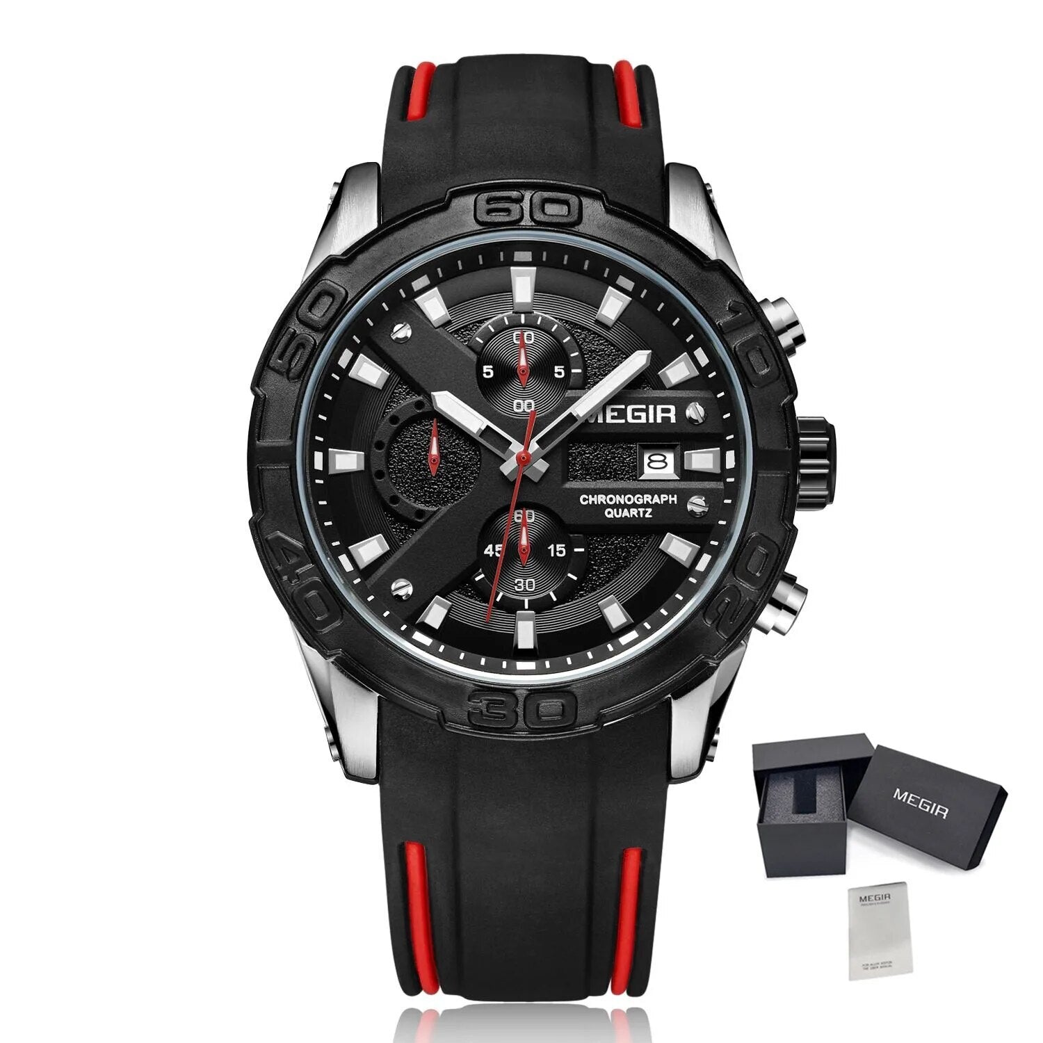 MEGIR Fashion Men's Sport Watches Silicone Strap Military Quartz Wristwatch Clock Waterproof Male Chronograph Montre Homme 2055