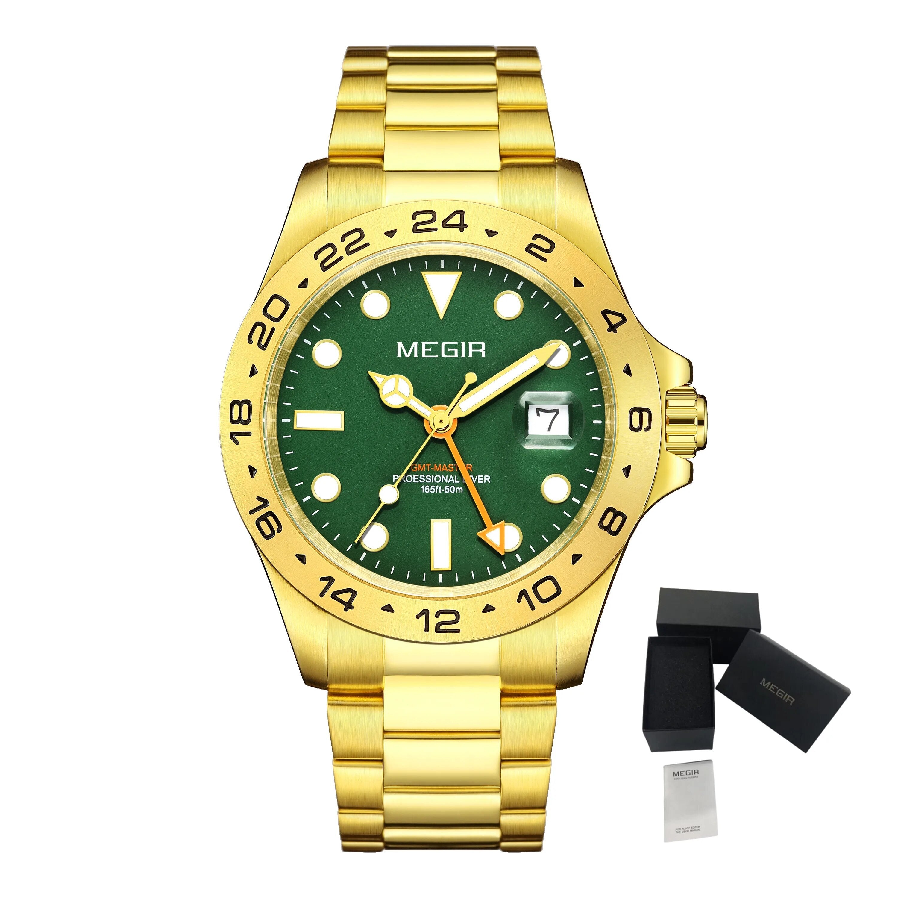 MEGIR Original Luxury Men Analogue Quartz Watch Luminous 5ATM Waterproof Business WristWatch Stainless Steel Clock Montre Homme