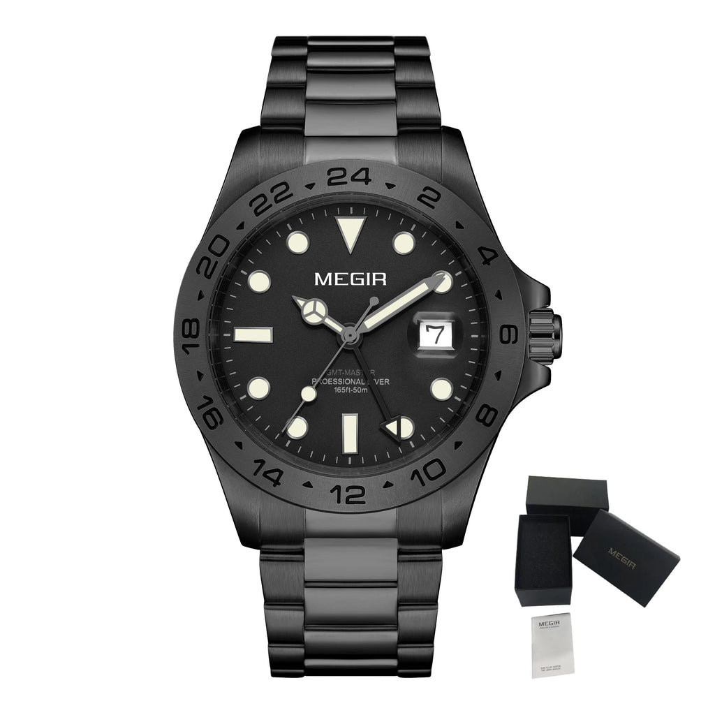 MEGIR Original Luxury Men Analogue Quartz Watch Luminous 5ATM Waterproof Business WristWatch Stainless Steel Clock Montre Homme