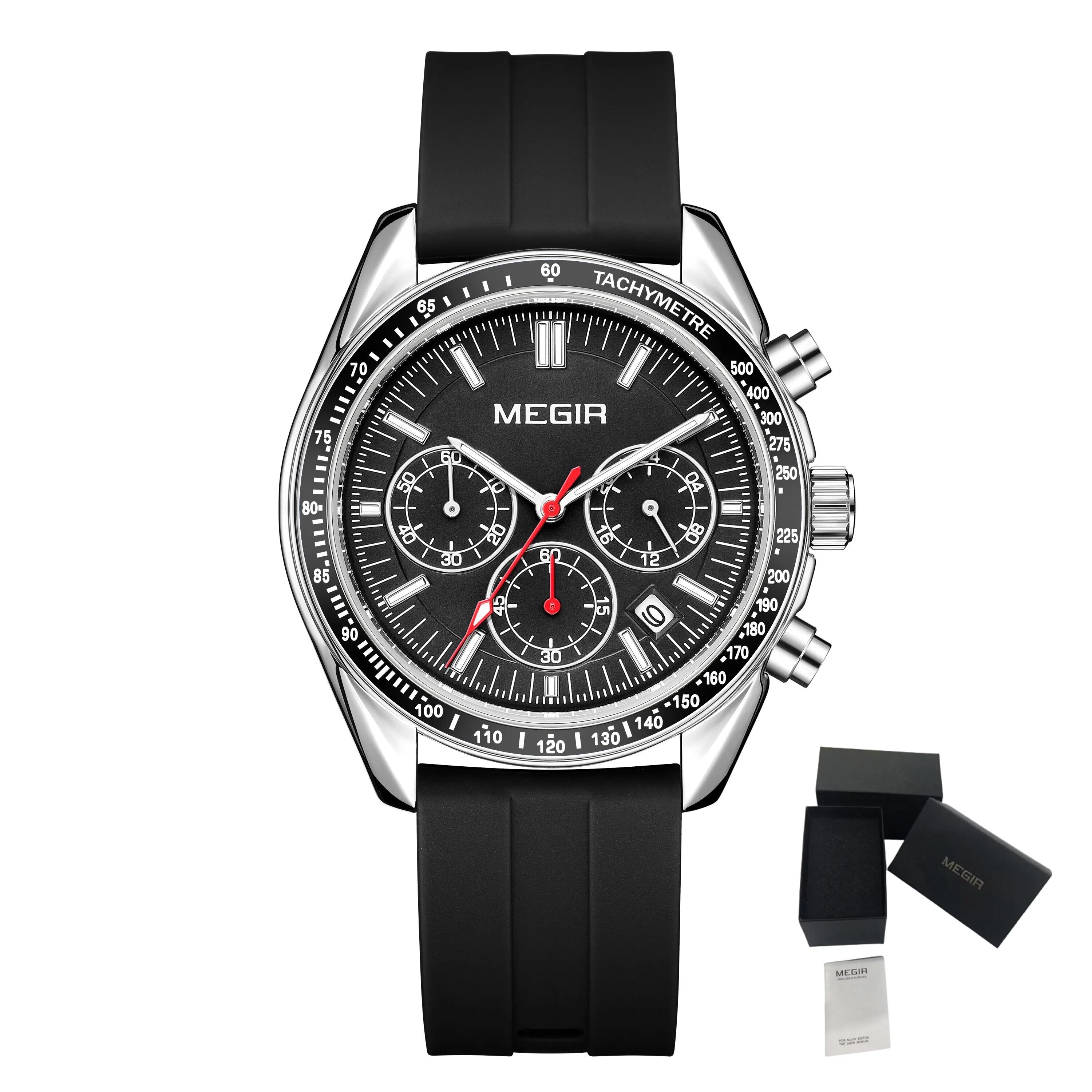 MEGIR Analog Quartz Wrist Watch Chronograph Luminous Business Sport Watches with Silicone Strap Calendar Man Clock Reloj Hombre 8105