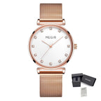 MEGIR Quartz Wristwatches Woman Bracelet Watch Ladies Stainless Steel Mesh Fashion Luxury Waterproof Watches Female Dress Clock