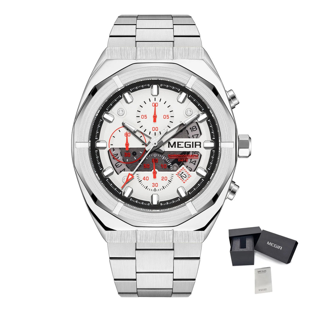 MEGIR New Watch for Men Top Brand Luxury Casual Quartz Wristwatch with Chronograph Waterproof Luminous Auto Date Reloj Hombre