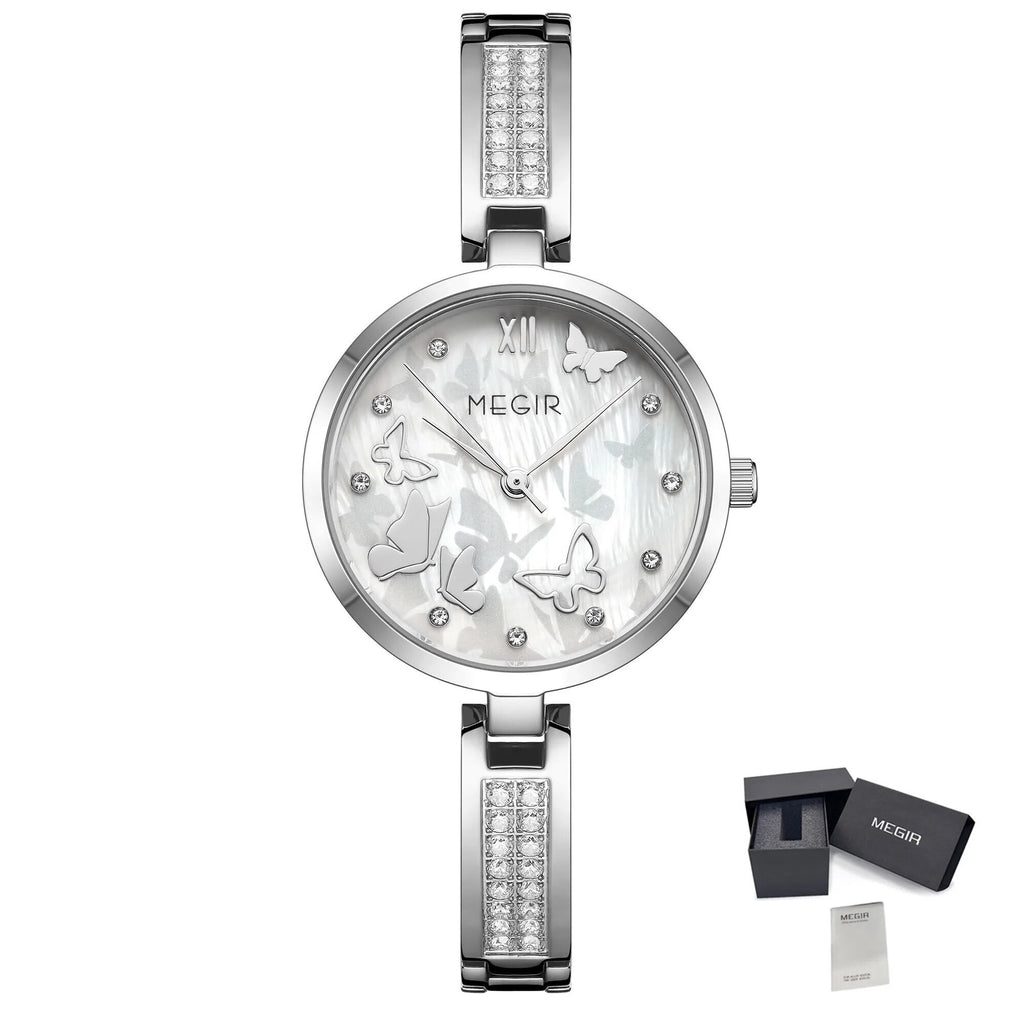 MEGIR Watch for Women Luxury Diamond Ladies Quartz Wristwatches Steel Women Bracelet Watches Female Dress Clock Relogio Feminino