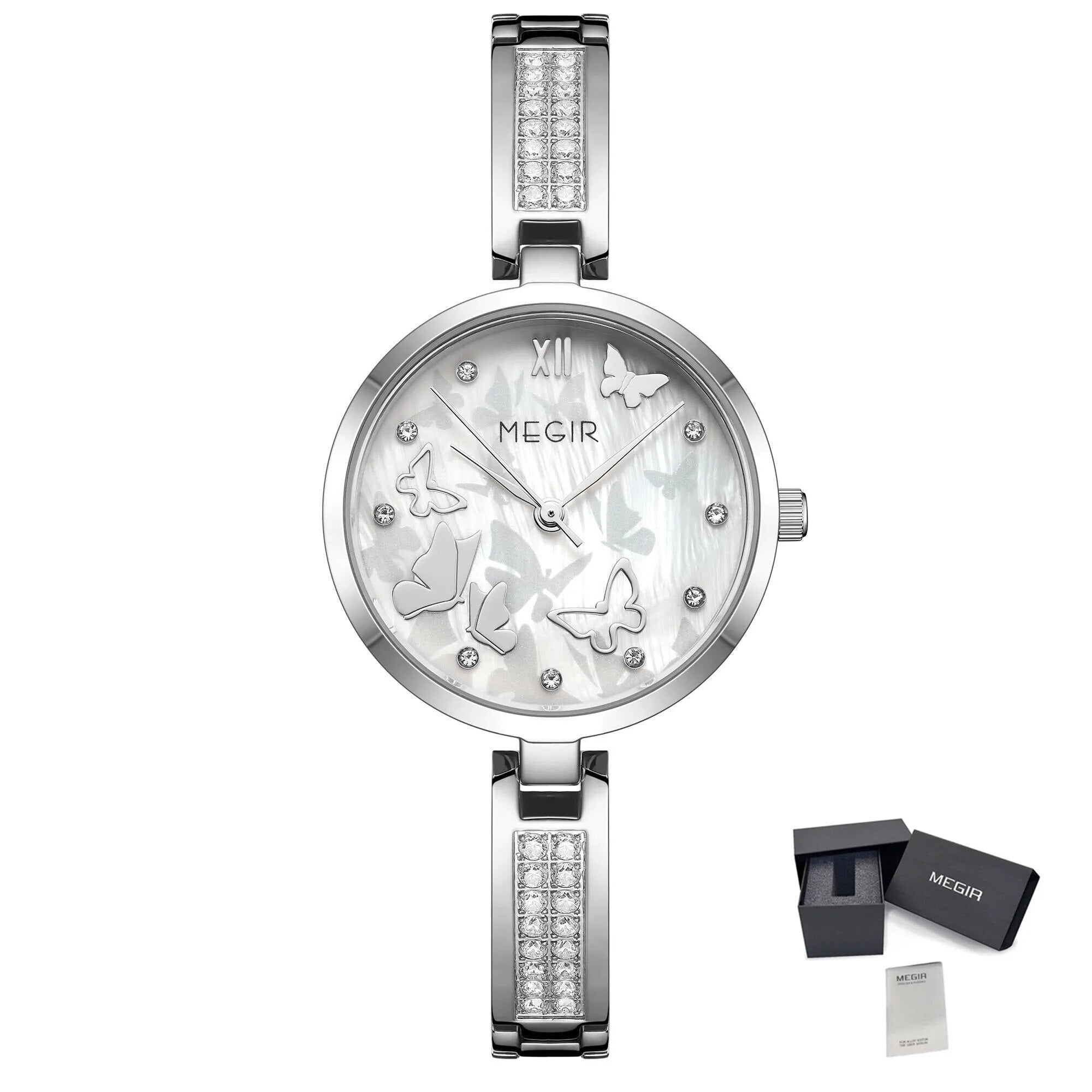 MEGIR Watch for Women Luxury Diamond Ladies Quartz Wristwatches Steel Women Bracelet Watches Female Dress Clock Relogio Feminino