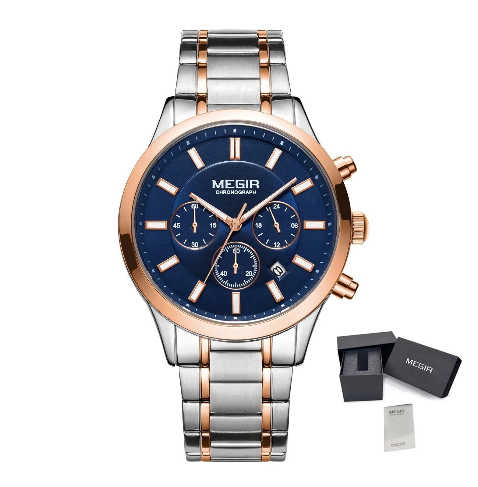 MEGIR Stainless Steel Waterproof Wrist Watches for Men Luminous Chronograph Business Quartz Men's Casual Clock Reloj Hombre