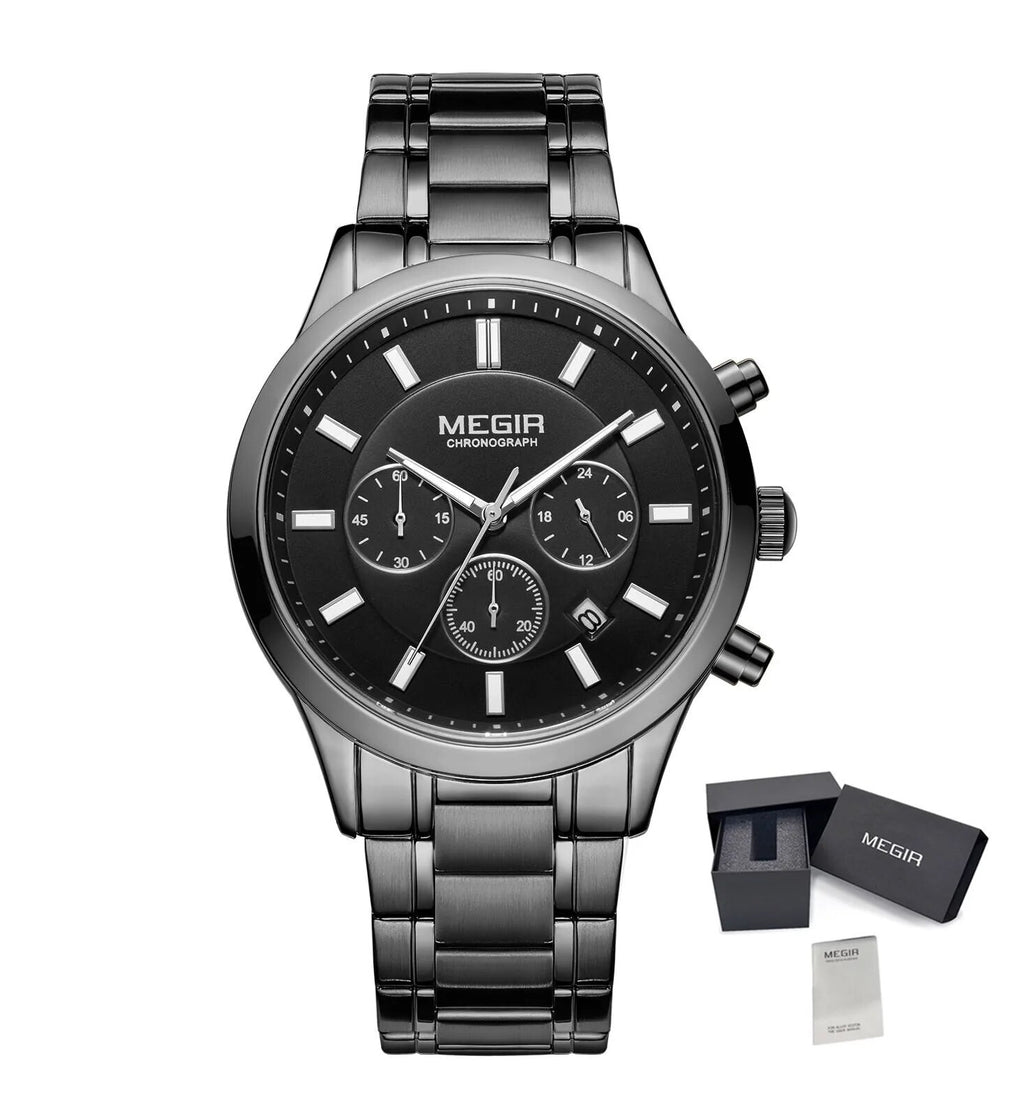 MEGIR Stainless Steel Waterproof Wrist Watches for Men Luminous Chronograph Business Quartz Men's Casual Clock Reloj Hombre