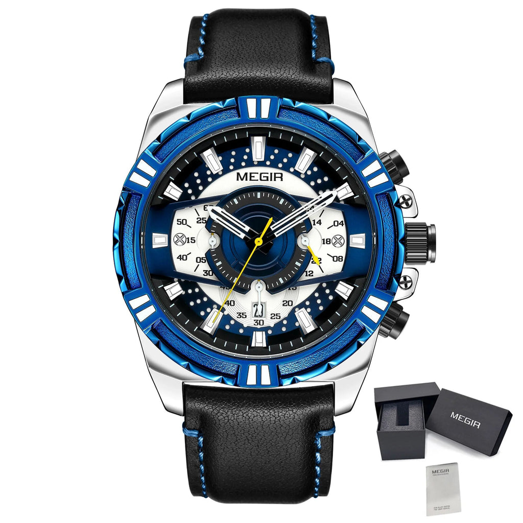 MEGIR Luxury Men Casual Sport Watch Leather Strap Quartz Wristwatch Waterproof Calendar Man Chronograph Clock Montre Homme 2118