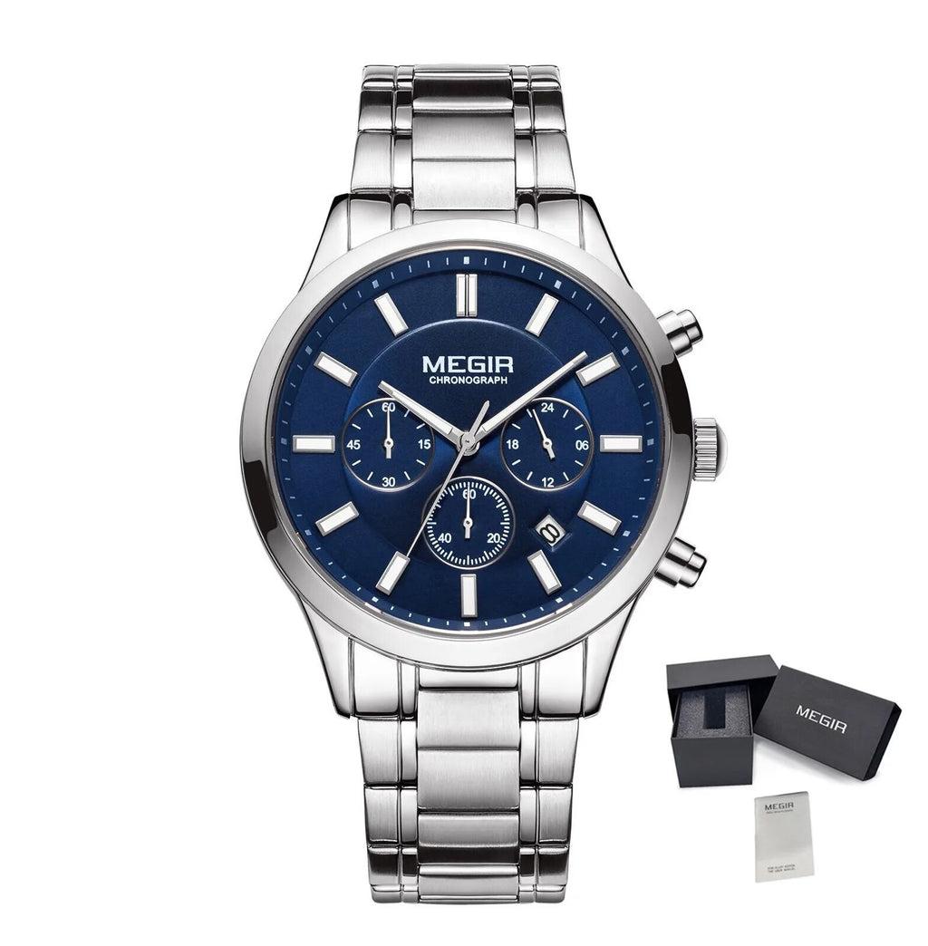 MEGIR Stainless Steel Waterproof Wrist Watches for Men Luminous Chronograph Business Quartz Men's Casual Clock Reloj Hombre