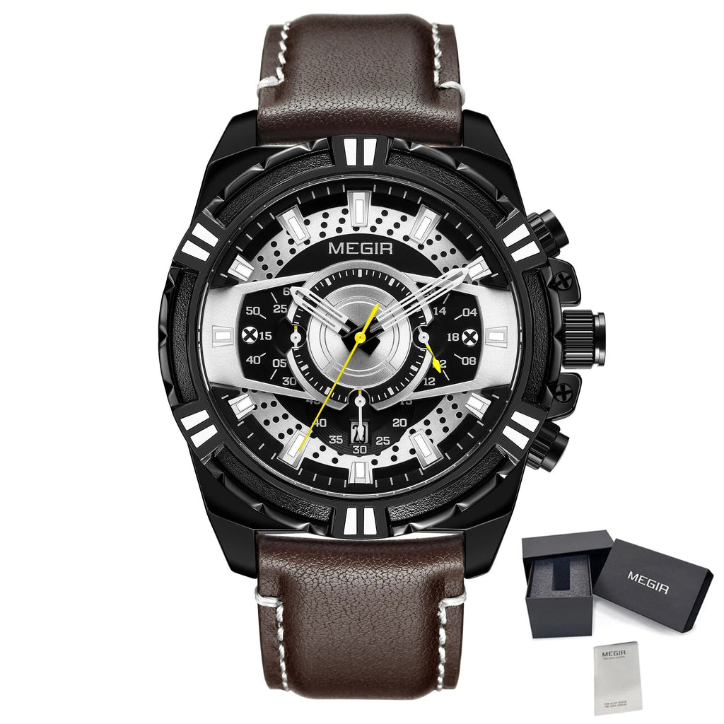 MEGIR Luxury Men Casual Sport Watch Leather Strap Quartz Wristwatch Waterproof Calendar Man Chronograph Clock Montre Homme 2118