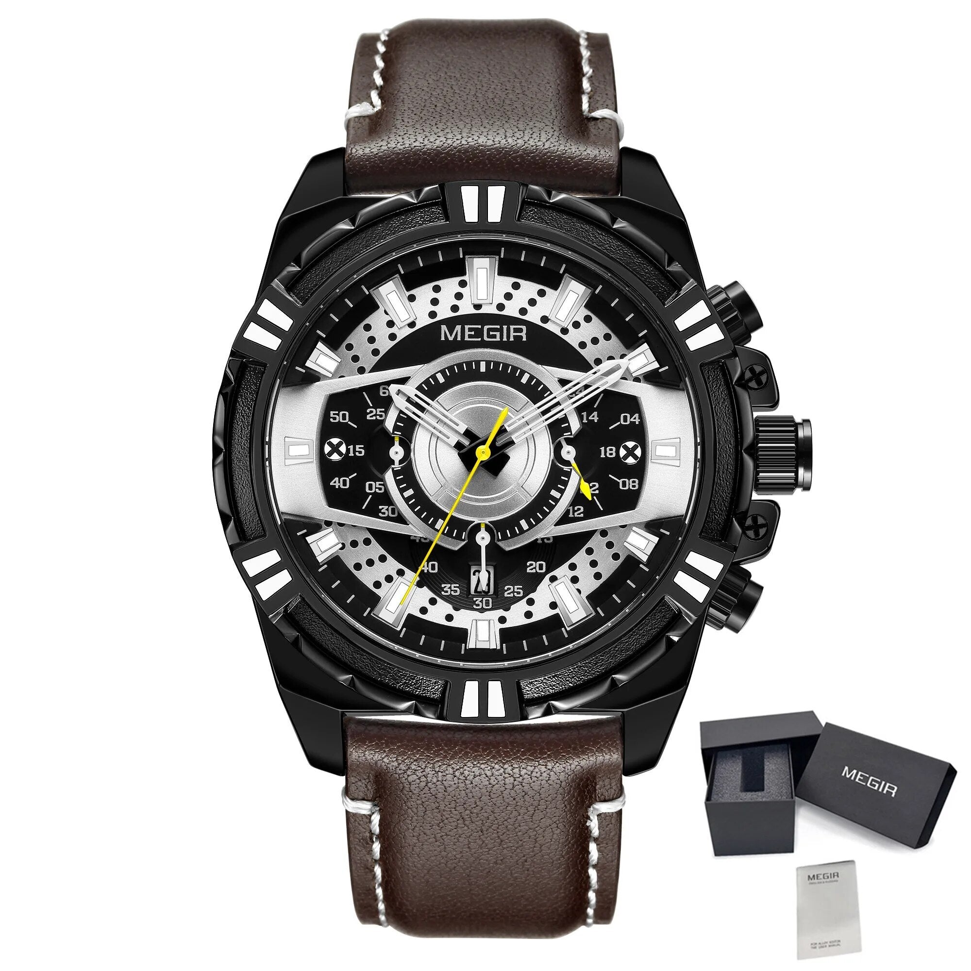 MEGIR Luxury Men Casual Sport Watch Leather Strap Quartz Wristwatch Waterproof Calendar Man Chronograph Clock Montre Homme 2118