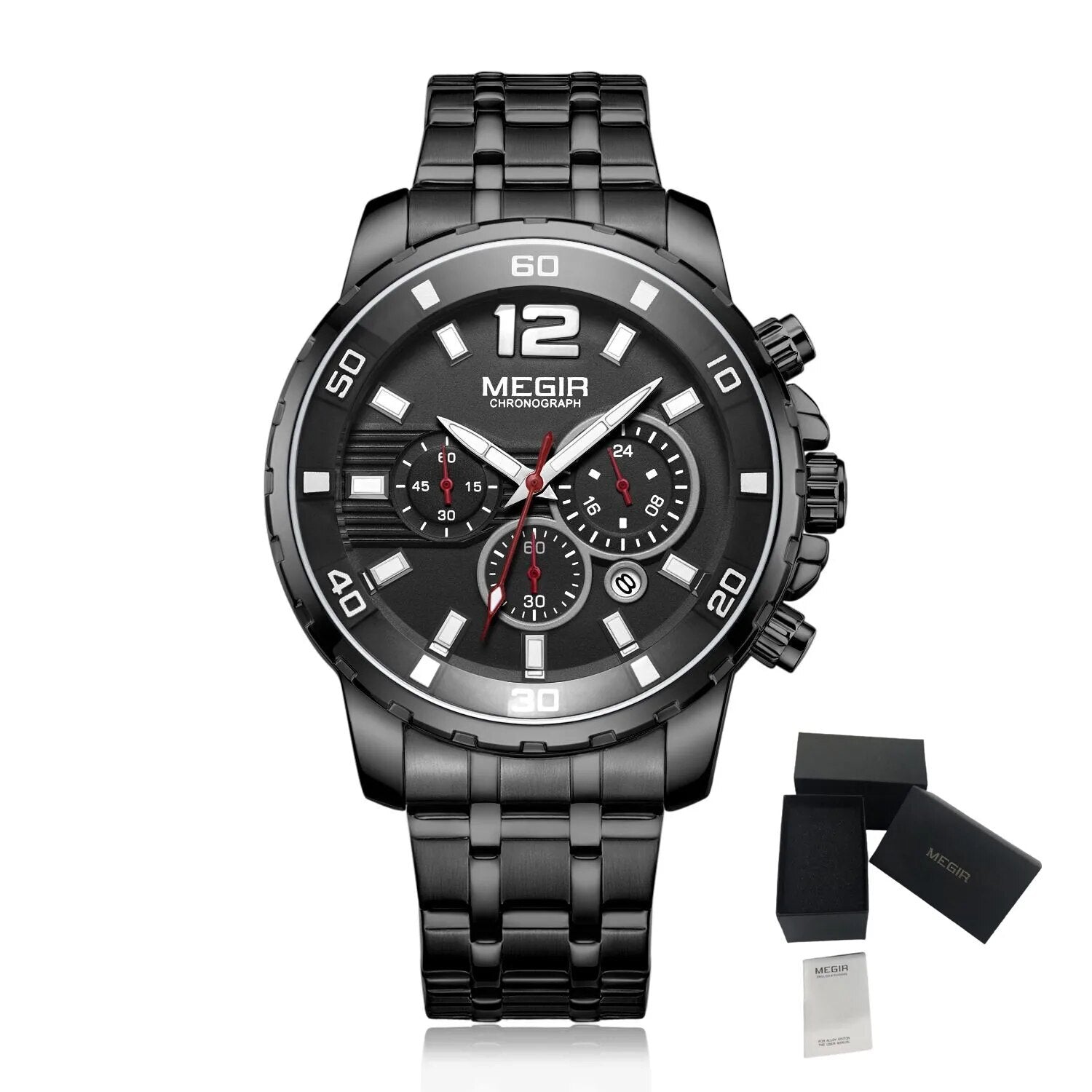 MEGIR Stainless Steel Business Watches for Men Luxury Quartz Casual Wristwatch Luminous Waterproof Date Clock Chronograph 2068