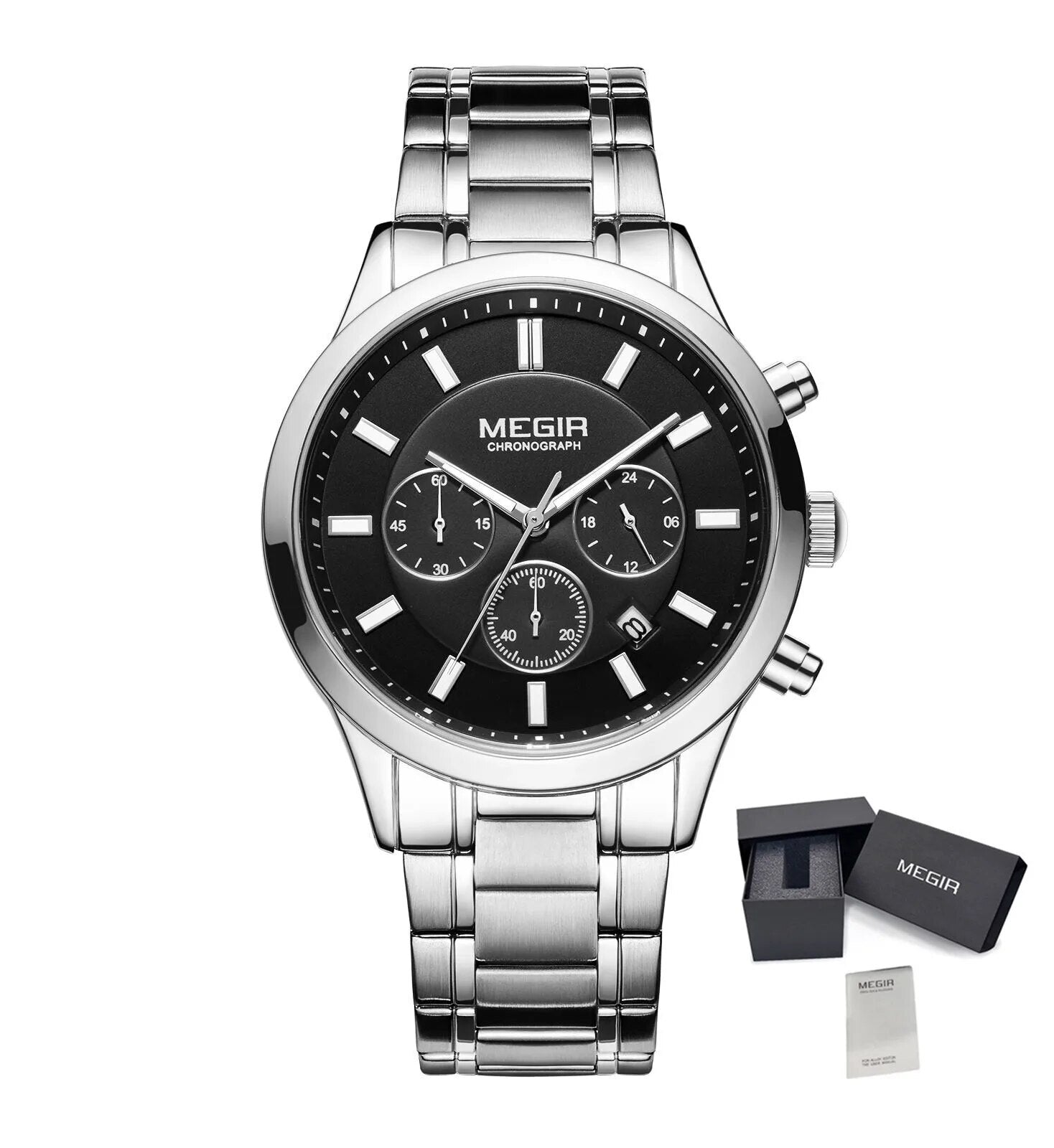 MEGIR Stainless Steel Waterproof Wrist Watches for Men Luminous Chronograph Business Quartz Men's Casual Clock Reloj Hombre