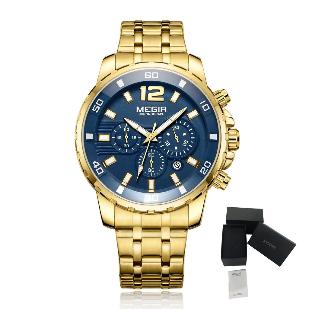 MEGIR Stainless Steel Business Watches for Men Luxury Quartz Casual Wristwatch Luminous Waterproof Date Clock Chronograph 2068